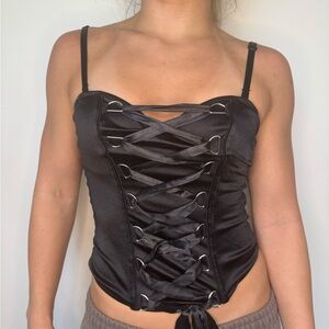 Black Lace-Up Corset Top with Removable Straps